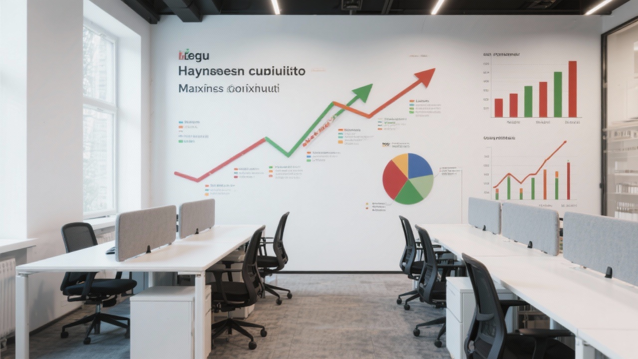 Modern Budapest office interior with analytical charts on the wall symbolizing the growth journey of a young Hungarian business consultancy
