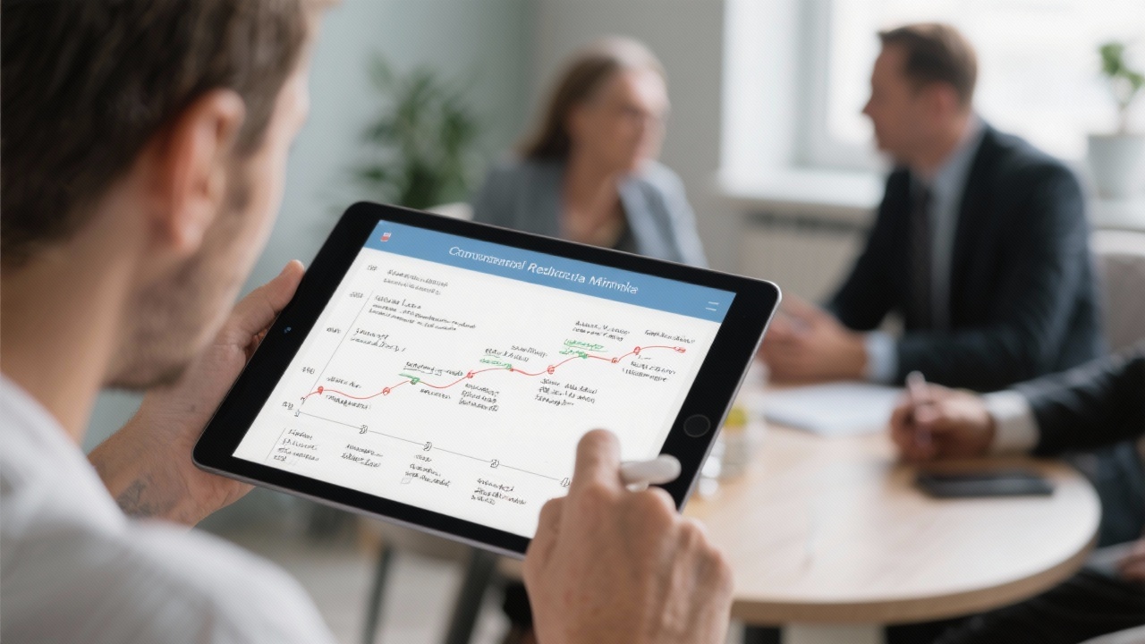 Summary notes and timeline on a tablet after a consultation meeting with Hungarian clients